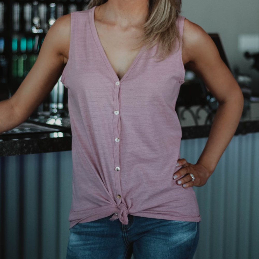 Sleeveless Knit Button Down Top - Mauve